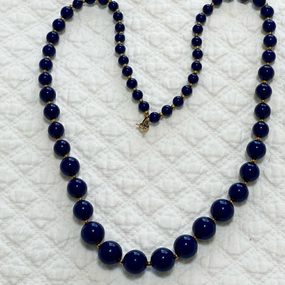 Vintage Blue Graduated Bead Necklace- 30” - Picture 3 of 3